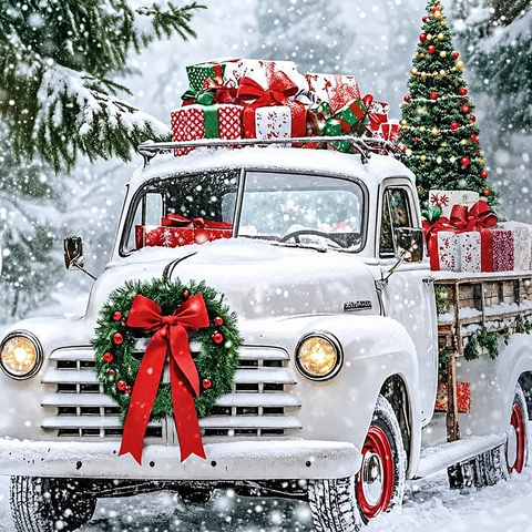 Snowy gift truck · 30 × 30 cm