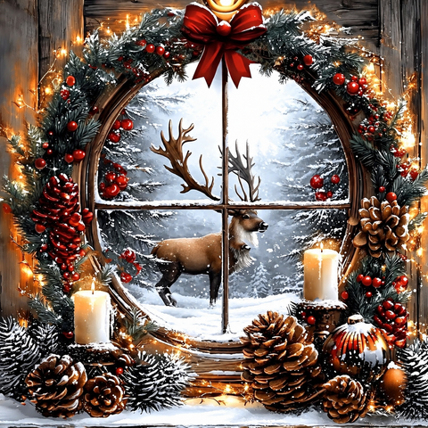 Winter deer window · 30 × 30 cm