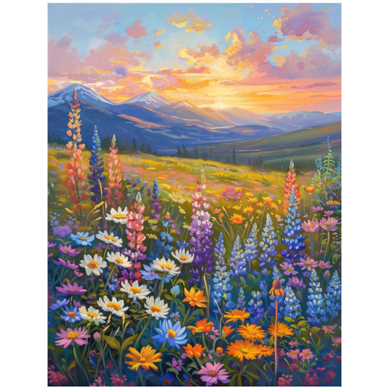 Mountain sunset meadow · 30 × 40 cm diamond painting design