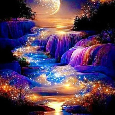 Twilight waterfall · 30 × 40 cm