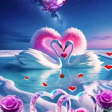 Heart-shaped swans · 30 × 40 cm