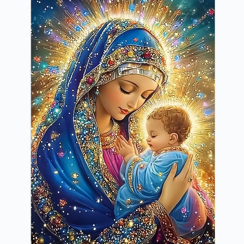 Madonna & child – blue · 30 × 40 cm