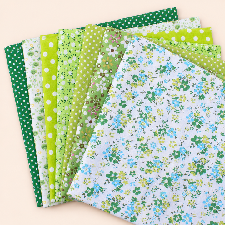 Green cotton bundle with floral and dotted prints