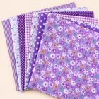 Purple cotton fabric bundle — seven 25 cm squares on cream