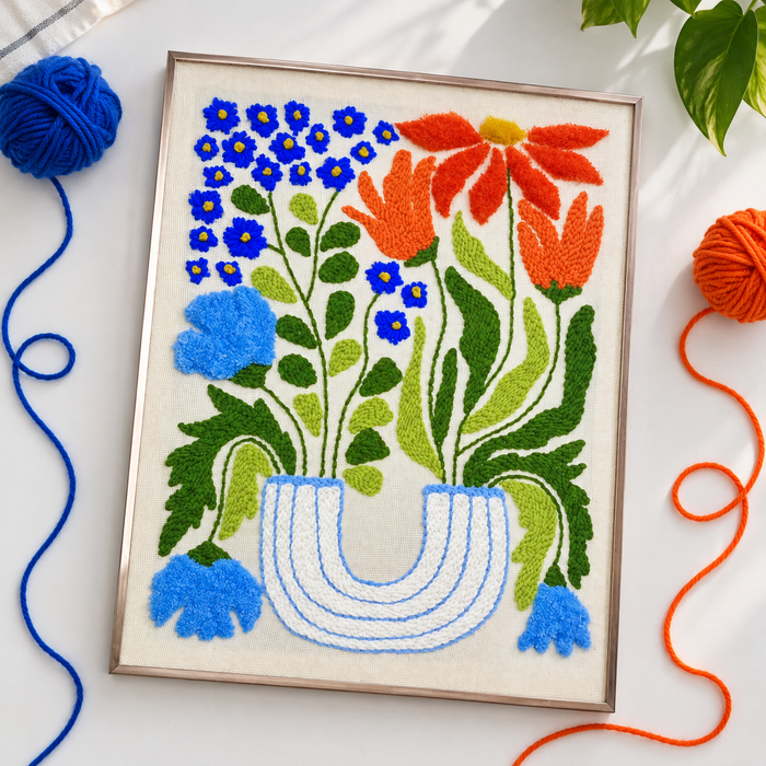 Large Floral Punch Needle Kit with Metal Display Frame