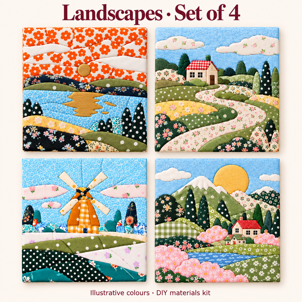 Landscapes set — all four Kinusaiga artwork designs, illustrative colours, DIY materials kit