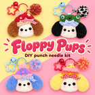 Floppy Pups — four puppy punch needle designs with their matching charms