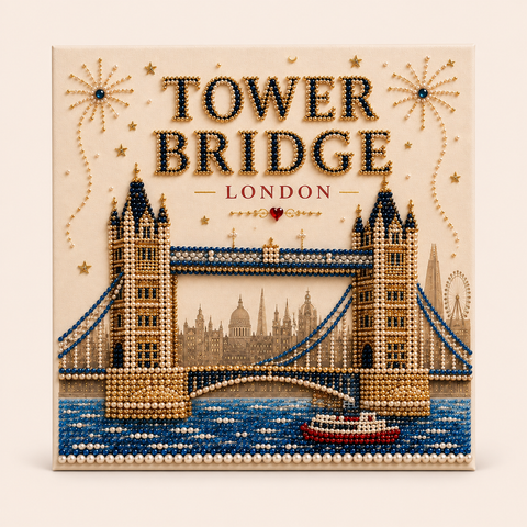 Tower Bridge pearl art · 20 × 20 cm · framed