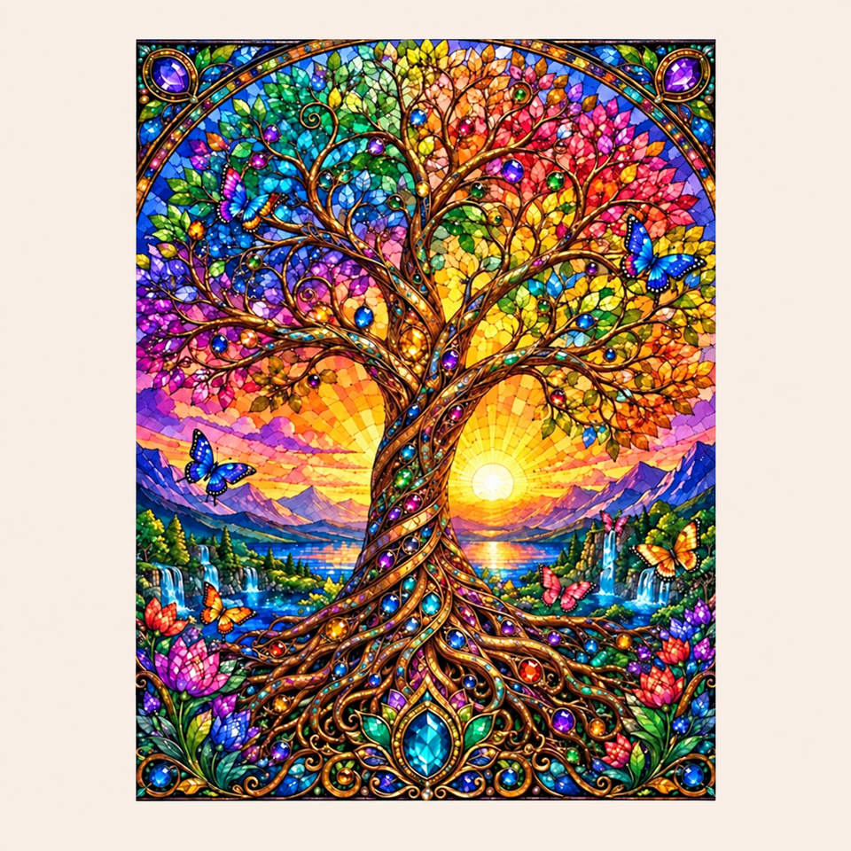 Stained-glass tree · 40 × 50 cm diamond painting design