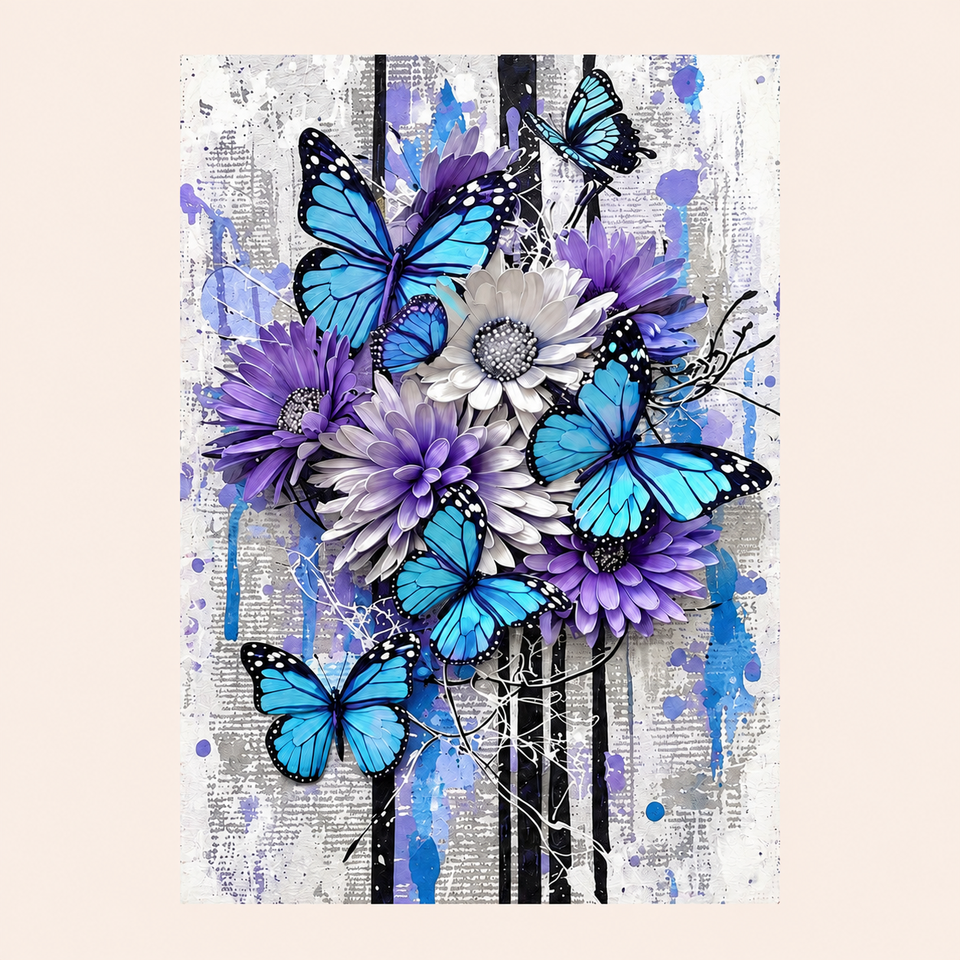 Blue butterfly garden · 30 × 40 cm diamond painting design
