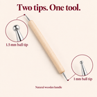 Wooden double-ended Kinusaiga tucking tool with 1 mm and 1.5 mm ball tips